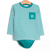 Evan Long Sleeve Pocket Diaper Set, Teal Stripe