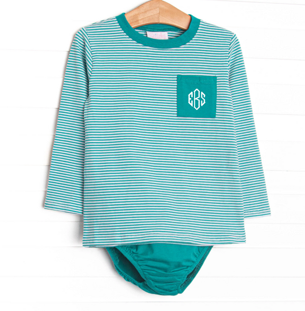 Evan Long Sleeve Pocket Diaper Set, Teal Stripe