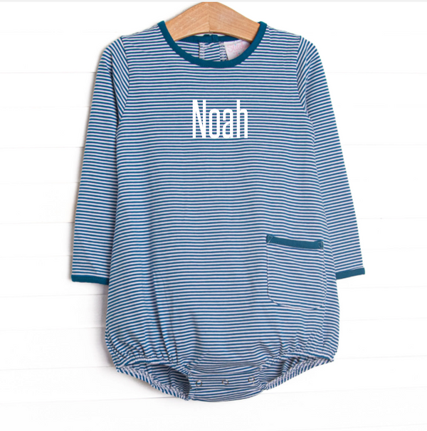 Noah Long Sleeve Pocket Bubble, Prussian Blue Stripe