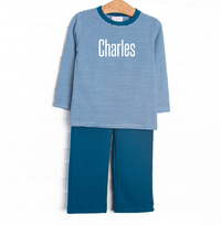 Charles Long Sleeve Pant Set, Prussian Blue Stripe