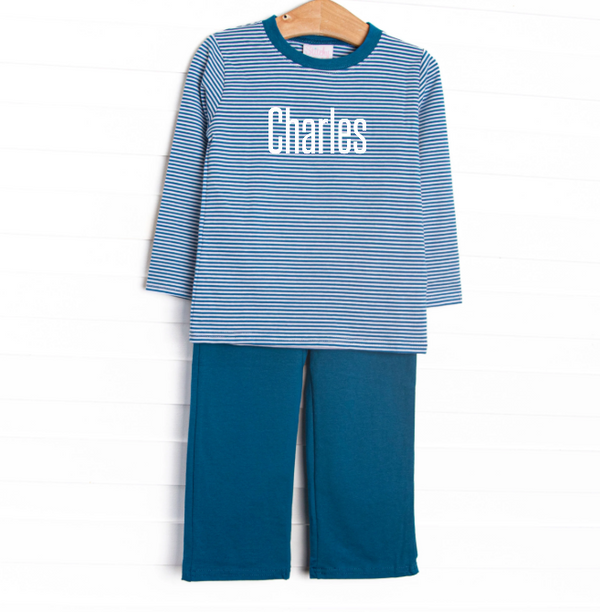 Charles Long Sleeve Pant Set, Prussian Blue Stripe