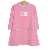 Grace Long Sleeve Pocket Dress, Light Blue and Medium Pink Stripe