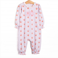 Berry Bows Ruffle Neck Romper, Pink