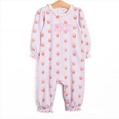 Berry Bows Ruffle Neck Romper, Pink