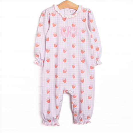 Berry Bows Ruffle Neck Romper, Pink