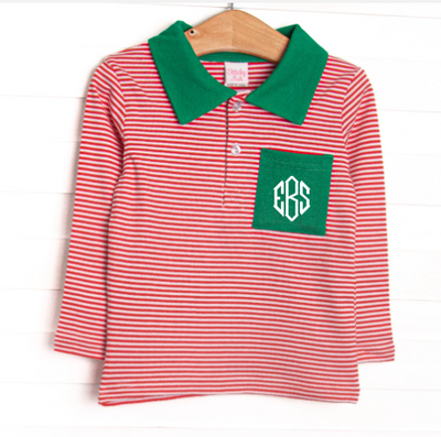 Christmas Time Stripes Pima Shirt, Red