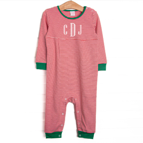 Christmas Time Stripes Pima Romper, Red