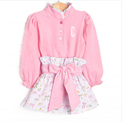 Fall Frenzy Ruffle Neck Skirt Set, Pink