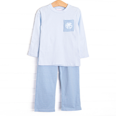 Evan Pant Set, Medium Blue Stripe