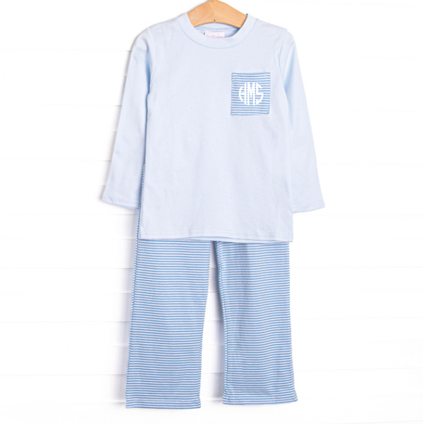 Evan Pant Set, Medium Blue Stripe