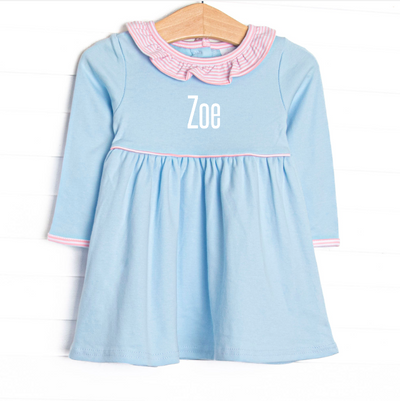 Zoe Dress, Blue and Light Pink Stripe