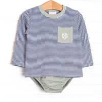 Evan Long Sleeve Pocket Diaper Set, Sage and Navy Stripe