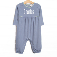 Charles Romper, Sage and Navy Stripe