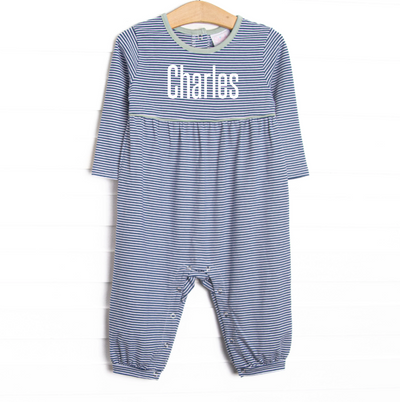 Charles Romper, Sage and Navy Stripe