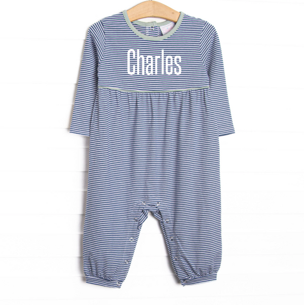 Charles Romper, Sage and Navy Stripe