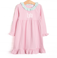 Lyla Ruffle Dress, Mint and Light Pink Stripe