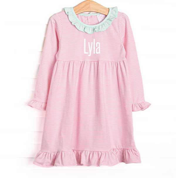 Lyla Ruffle Dress, Mint and Light Pink Stripe