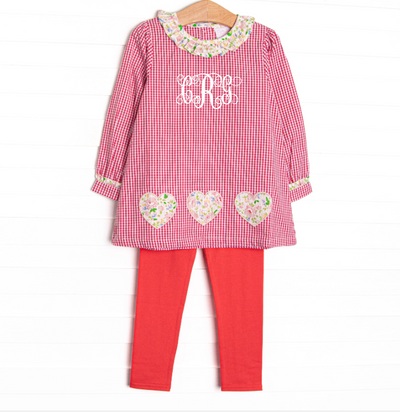 Going Steady Applique Legging Set, Red