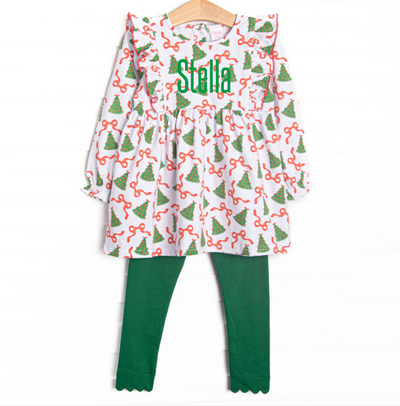 Tinsel Trees Ruffle Legging Set, Green