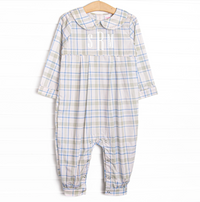 Sage and Sky Plaid Long Romper, Green