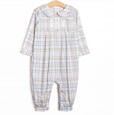 Sage and Sky Plaid Long Romper, Green