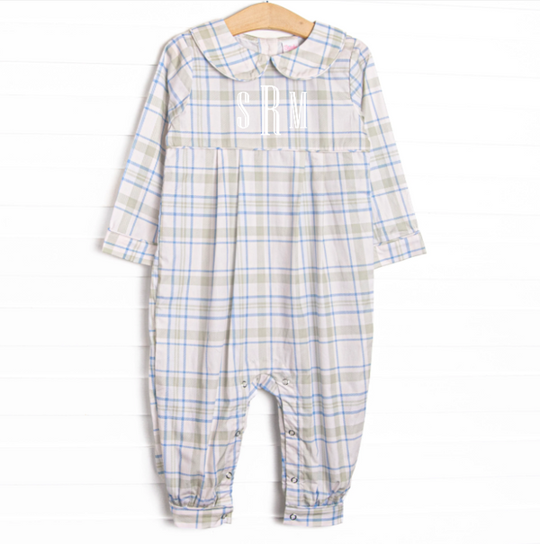 Sage and Sky Plaid Long Romper, Green