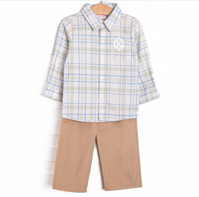 Sage and Sky Plaid Long Sleeve Pant Set, Green