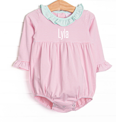 Lyla Ruffle Bubble, Mint and Light Pink Stripe