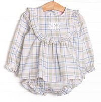 Sage and Sky Plaid Long Sleeve Ruffle Diaper Set, Green