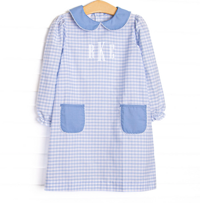 Powder Blue Plaid Pocket Dress, Light Blue