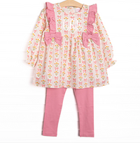 Bow Bouquets Side Tie Legging Set, Pink