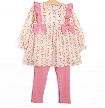 Bow Bouquets Side Tie Legging Set, Pink