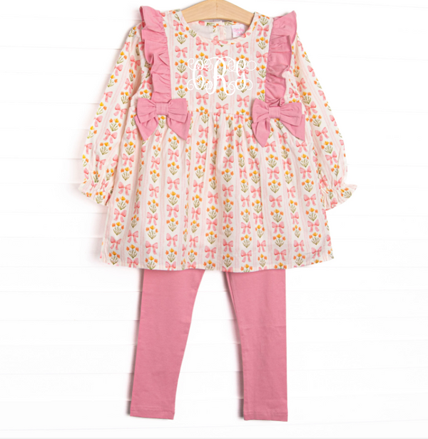 Bow Bouquets Side Tie Legging Set, Pink