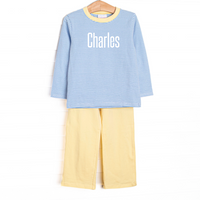 Charles Long Sleeve Pant Set, Yellow and Medium Blue Stripe