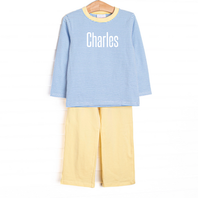 Charles Long Sleeve Pant Set, Yellow and Medium Blue Stripe