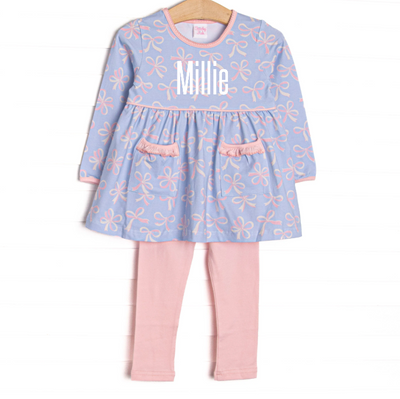 Wrapped in Ribbons Ruffle Pocket Legging Set, Blue