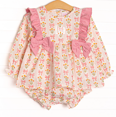 Bow Bouquets Side Tie Diaper Set, Pink