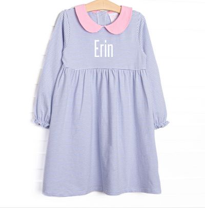 Erin Long Sleeve Dress, Pink and Periwinkle Stripe