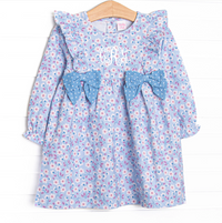 Denim Dot Daisies Side Tie Dress, Blue
