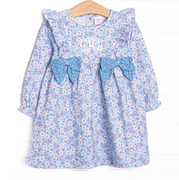 Denim Dot Daisies Side Tie Dress, Blue