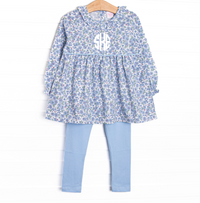 Blossom in Blue Ruffle Legging Set, Blue