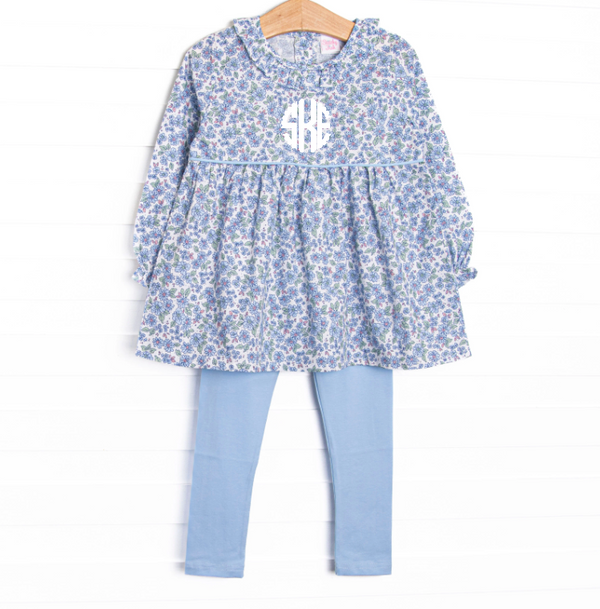 Blossom in Blue Ruffle Legging Set, Blue