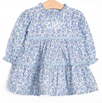 Blossom in Blue Long Sleeve Tiered Dress, Blue