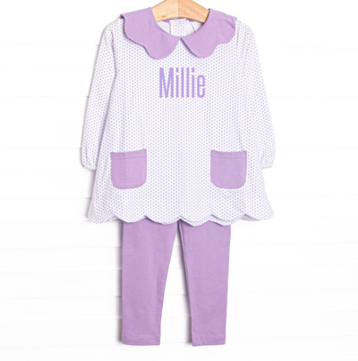 Dot Your Darling Collared Pocket Legging Set, Purple