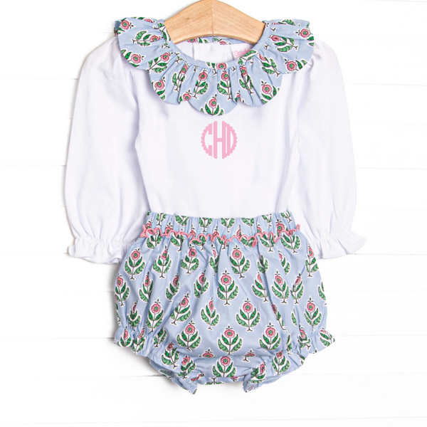 Medallion Moments Scalloped Collar Diaper Set, Blue