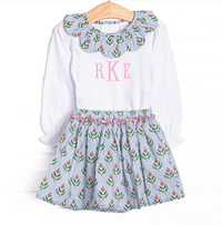 Medallion Moments Scalloped Collar Skirt Set, Blue