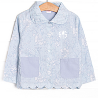 Sissy Scalloped Pocket Light Weight Coat, Blue Floral