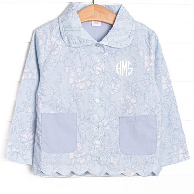 Sissy Scalloped Pocket Light Weight Coat, Blue Floral