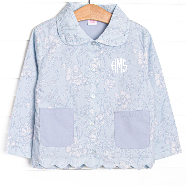 Sissy Scalloped Pocket Light Weight Coat, Blue Floral
