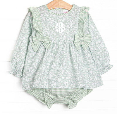 Garden Gate Gingham Side Tie Diaper Set, Green